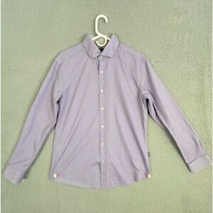 HUGO BOSS MENS BUTTON DOWN SHIRT PURPLE CHECK SIZE L